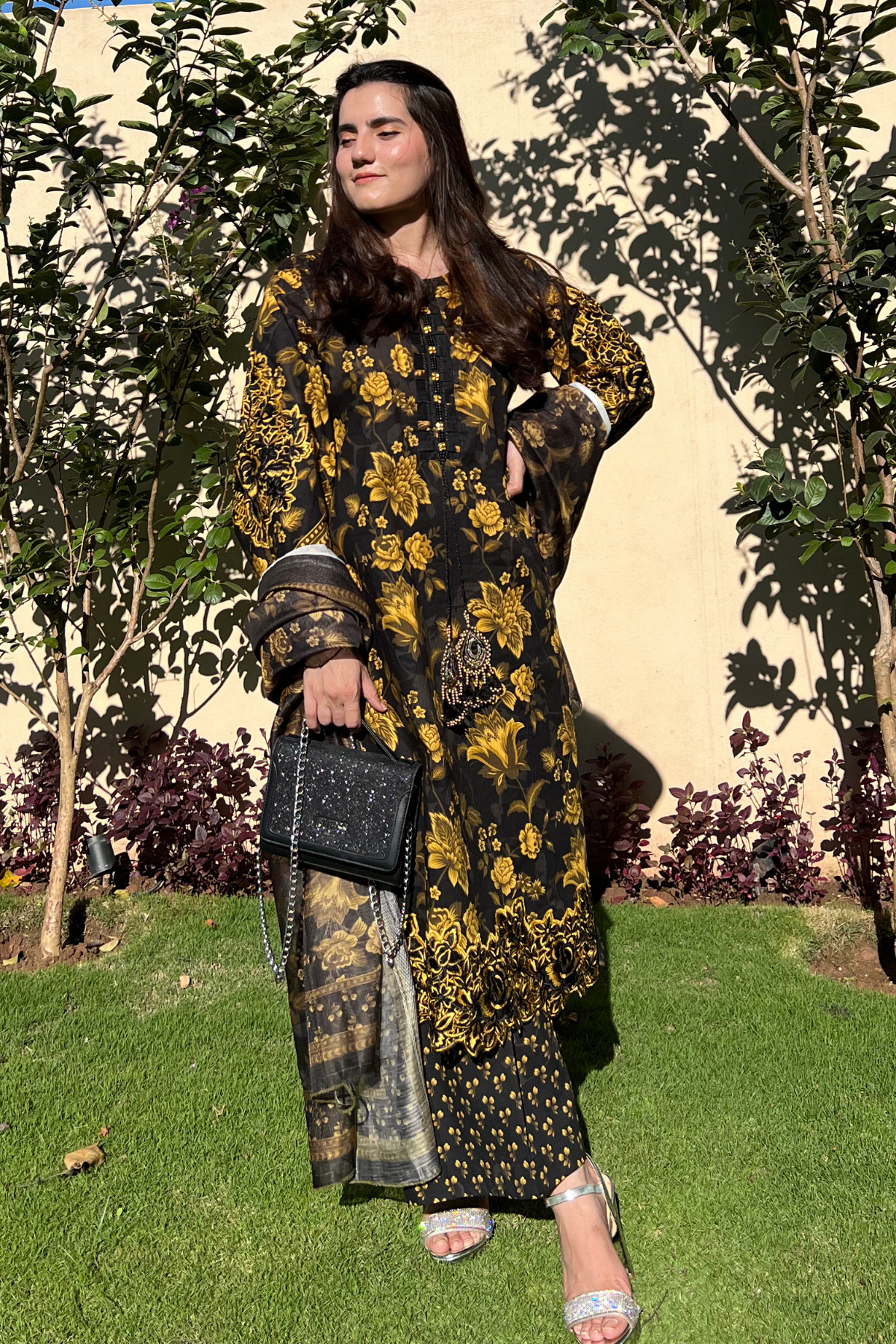 Best Selling - Black Gold Embroidered Dress