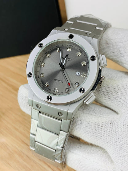 BRANDED HB PREMIUM WATCH FOR MEN - SILVER MATTE CHAIN