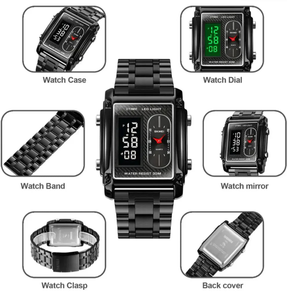 Original SKMEI - 3 Time - Water Resistant (30M) - Black